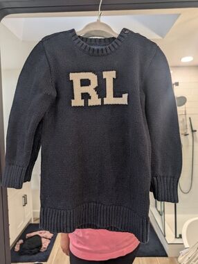 Ralph By Ralph Lauren Navy Knit Sweater with Cream RL Logo